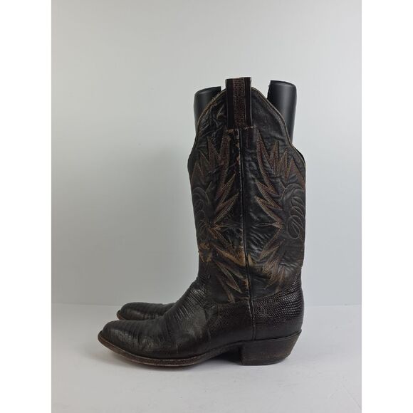 Vintage Sanders Boot Lizzard Brown Leather Men\'s Cowboy Boots Size 10 1/2 main image 2